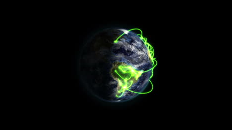 Zoomed-in-green-network-on-shaded-Earth-with-clouds,-image-from-Nasa.org-on-black-background.