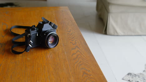 Close-up-of-digital-camera-at-home-4k
