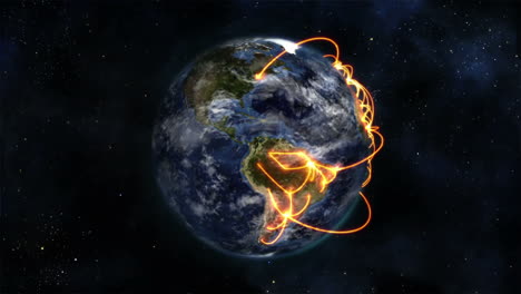 Das-NASA-Bild-Zeigt-Die-Erde,-Die-Sich-Mit-Wolken-Und-Orangefarbenen-Linien-Im-Weltraum-Dreht.