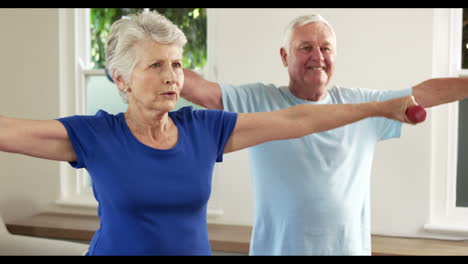 Senior-couple-lifting-dumbbells-
