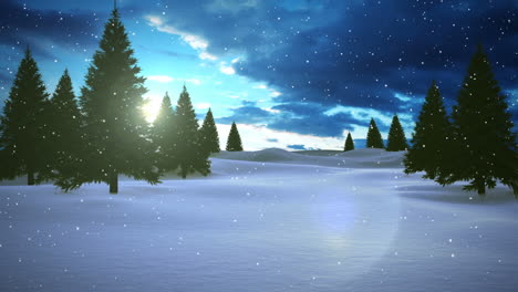 Animation-Eines-Waldes-Mit-Aufgehender-Sonne-Im-Hintergrund