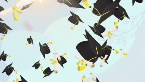 Animation-of-graduation-cap-icons-on-blue-background