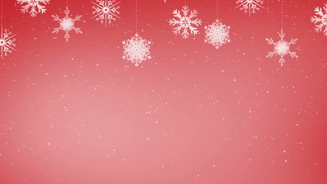 Animation-of-snowflakes-against-red-background