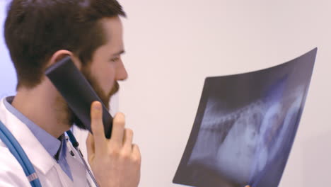 Vet-is-speaking-on-the-phone-about-a-xray-radio-