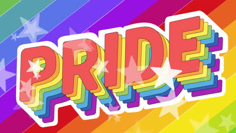 Animation-Von-LGBT-Stolztext-Und-Sternen,-Die-über-Einen-Regenbogenhintergrund-Fallen