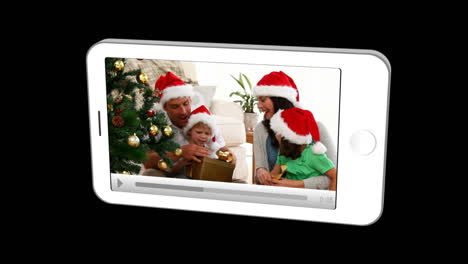 Smartphone-Zeigt-Familien,-Die-Weihnachten-Feiern