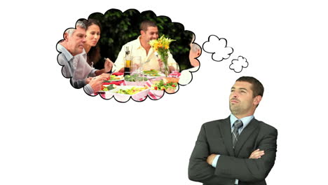 Businessman-thinking-about-having-lunch-with-his-family