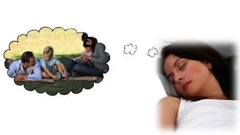 Woman-dreaming-about-playing-with-her-family