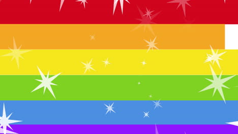 Animation-Von-LGBT-Stolztext-Und-Sternen,-Die-über-Einen-Regenbogenhintergrund-Fallen