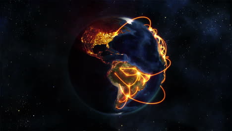 Beleuchtete-Erde,-Die-Sich-Um-Sich-Selbst-Dreht,-Mit-Orangefarbenen-Verbindungen-Zur-Erde,-Bild-Mit-Freundlicher-Genehmigung-Von-Nasa.org