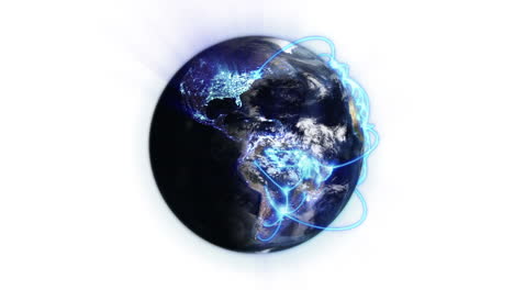 Blaues-Netzwerk-Auf-Einer-Schattigen,-Bewölkten-Und-Beleuchteten-Erde-Mit-Erdbild-Mit-Freundlicher-Genehmigung-Von-Nasa.org