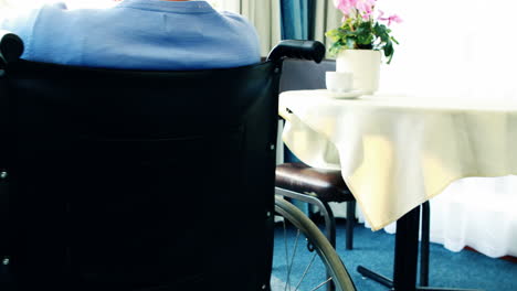 Senior-woman-in-wheel-chair-looking-through-windows-