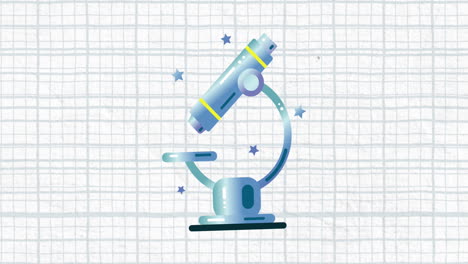 Animation-of-microscope-icon-against-square-lined-paper-background-with-copy-space
