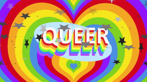 Animation-Von-Queerem-LGBT-Text-Und-Sternen,-Die-über-Einen-Regenbogenhintergrund-Fallen