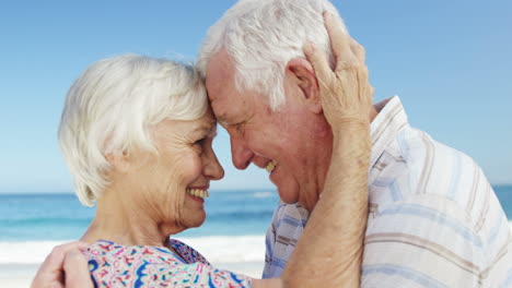 Senior-couple-hugging-on-the-beach