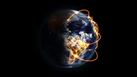 Tierra-Sombreada-Y-Nublada-Con-Conexiones-Naranjas-En-Movimiento-Con-Imagen-De-La-Tierra-Cortesía-De-La-NASA.