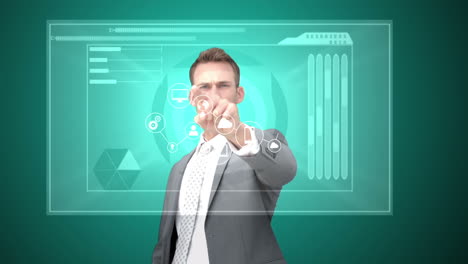 Geschäftsmann-Berührt-Digitalen-Bildschirm