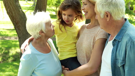 Family-talking-together-in-park