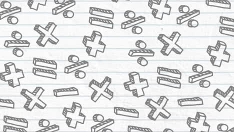 Animation-of-mathematical-symbols-against-copy-pace-on-white-lined-paper-background