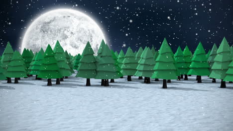Animation-Eines-Waldes-Mit-Großem-Mond-Im-Hintergrund
