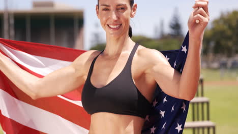 Sportswoman-holding-American-flag