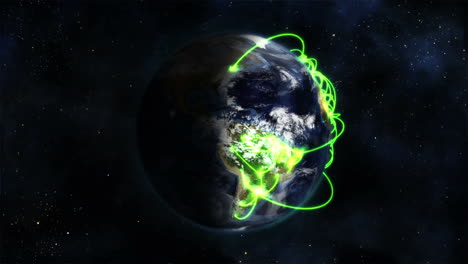 Earth-rotates-in-space-with-green-links,-image-courtesy-of-Nasa.org.