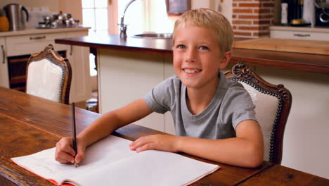 Cute-boy-doing-his-homework-on-the-kitchen-table
