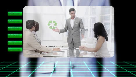 Businessman-activating-videos-about-green-business