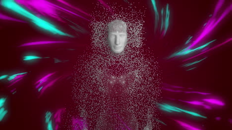 Animation-of-digitally-generated-human-body-over-moving-illuminated-abstract-patterns