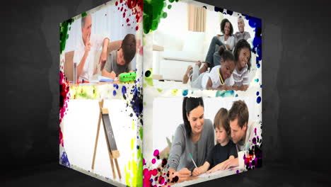 3D-Animationswürfel-Mit-Familienmitgliedern-Bei-Den-Hausaufgaben
