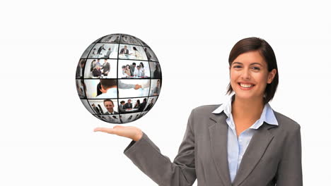 Businesswoman-holding-a-globe