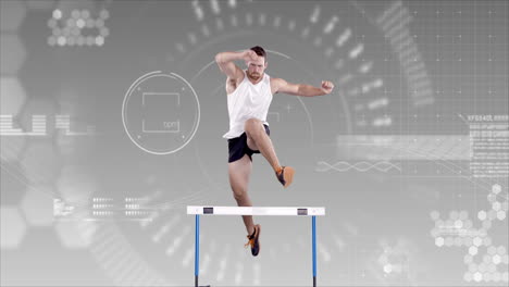 Athlete-jumping-over-hurdle-against-the-animated-background