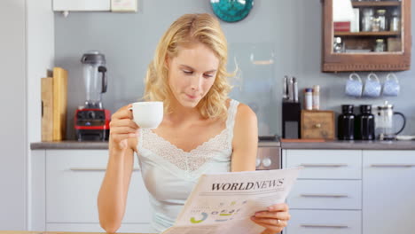 Woman-drinking-coffee-and-reading-newspaper