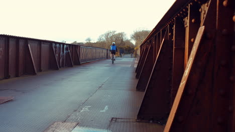 Mann-Fährt-Fahrrad-Auf-Brücke