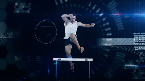 Athlete-jumping-over-hurdle-against-the-animated-background