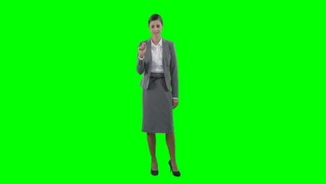 Businesswoman-using-a-virtual-touchscreen