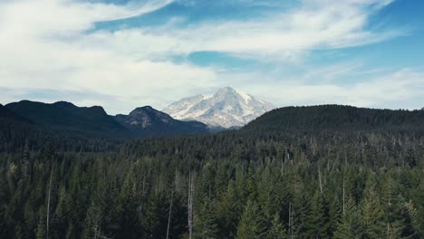 Incredibly-gorgeous-drone-aerial-shot-that-tracks-forward-of-Mt-Rainier-in-Washington-State