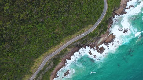 4K-Drone-ariel-video-of-a-camper-van-driving-along-the-Great-Ocean-Road