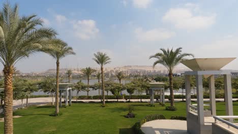 National-Museum-of-Egyptian-Civilization-grass-lawns-and-date-palms-with-seated-benches