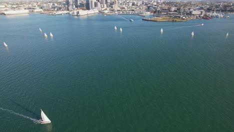 Panorama-Of-Waitemata-Harbour,-Auckland-CBD-And-Terminals-In-New-Zealand