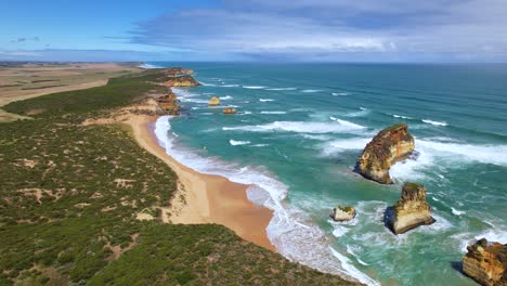 4k-Drone-video-flying-forward-over-the-12-Apostles-on-the-Great-Ocean-Road,-Australia