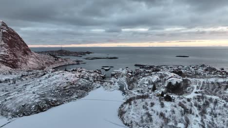 Aerial-view-of-Lofoten-Islands-beautiful-landscape-during-winter