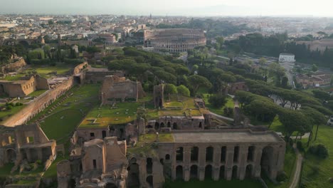 Beautiful-Aerial-View-Above-Palatine-Hill---Ancient-Roman-Empire-Ruins