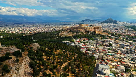 The-Acropolis-and-Lycabettus-Hill-in-Athens,-Greece-in-Aerial-view