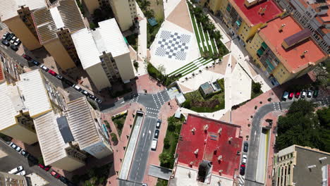 Downtown-and-panoramic-view-of-Estepona-city,-aerial