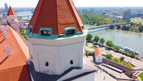 The-beautiful-view-of-Bratislava-city,-Slovakia,-includes,-cityscape,-river-and-bridge