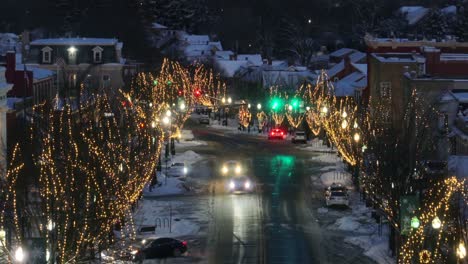 Christmas-lights-line-Main-Street-in-quaint-American-town-during-winter