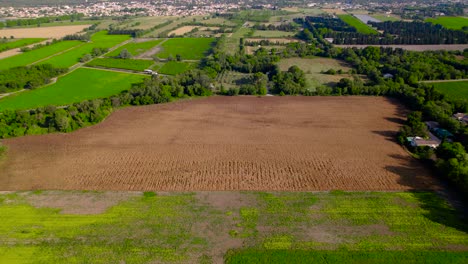 Aerial-tilting-shot-revealing-a-wheat-field-ready-for-harvesting-in-France