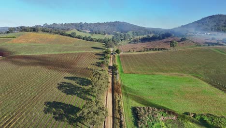 Overhead-Pinnacle-Lane-Im-Yarra-Valley-In-Der-Nähe-Von-Yarra-Glen-Und-Rauch-Von-Einem-Brand-Mit-Nebel-Dahinter