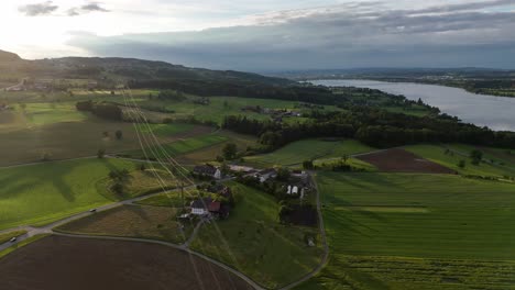 Greifensee-In-Der-Schweiz-Mit-üppigen-Feldern-Und-Einem-Ruhigen-See,-Luftaufnahme